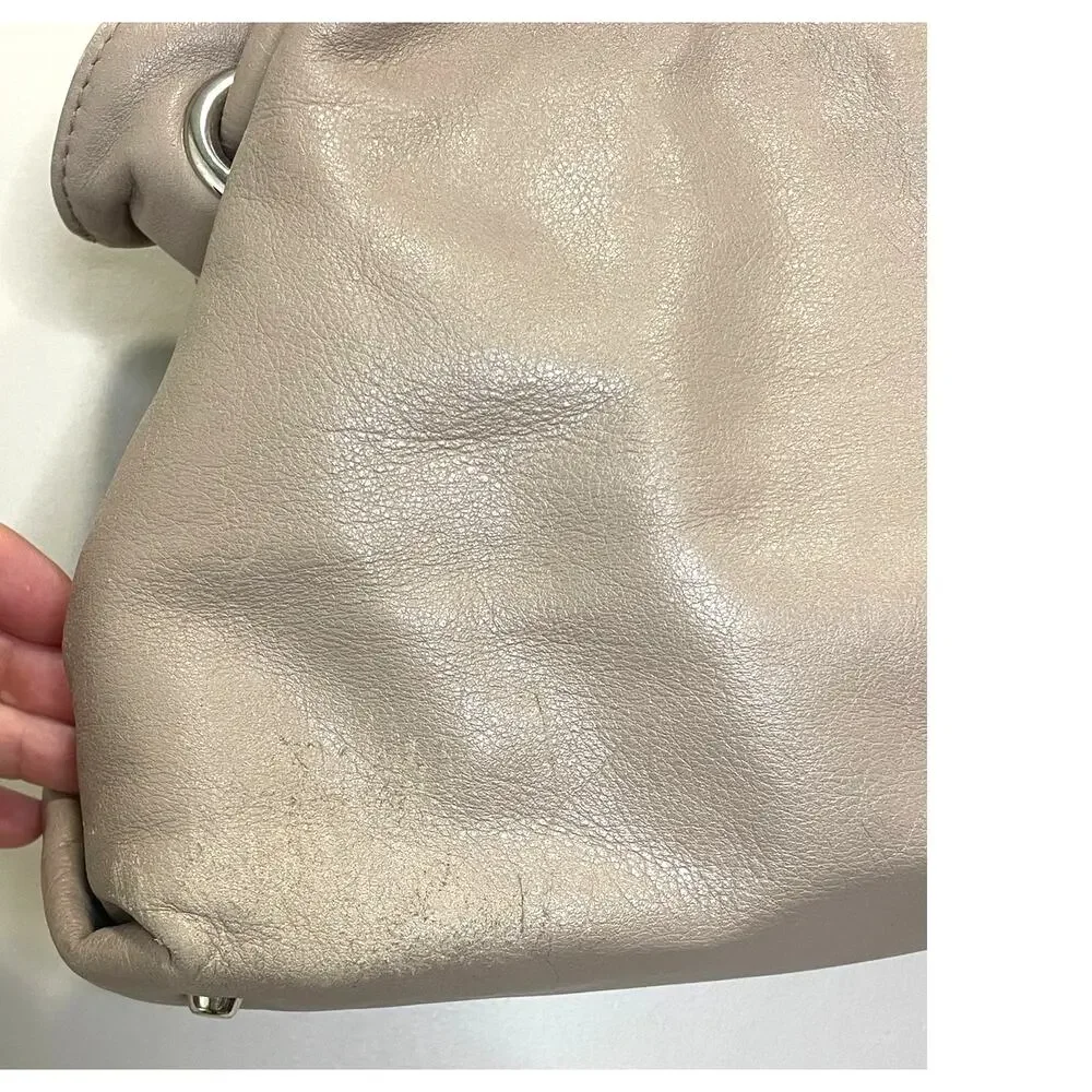 Furla Taupe Leather Top Handle Bag Designer Handbag Silver Embellishments - Picture 12 of 13
